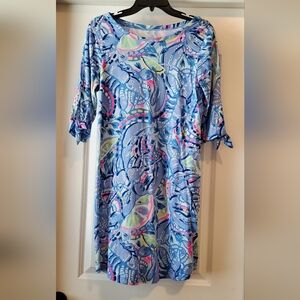 Lilly Pulitzer Blue and Pink Patterned Long Sleeve Dress